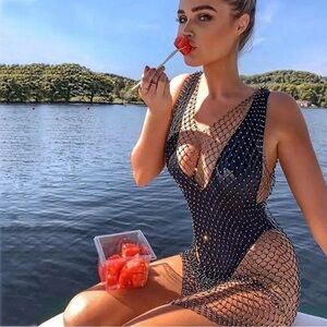 Rhinestone Cover Up Dress, Festival See through Dress